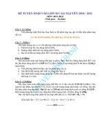 ðỀ TUYỂN SINH VÀO LỚP 10 CAO NGUYÊN 2010 - 2011 môn hóa học