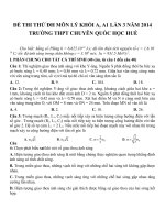 Đề thi thử đại học môn Lý khối A, A1 lần 3 năm 2014 THPT chuyên Quốc học Huế