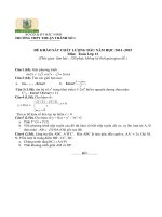 Đề thi khảo sát chất lượng đầu năm học 2014-2015 lớp 12 trường THPT Thuận Thành môn Toán