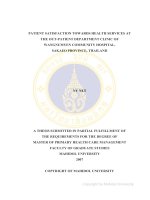 Luận Án TS y học: Patient satisfaction towards health services at  the out-patient department clinic of Wangnumyen community hospital,  Sakaeo province, Thailand