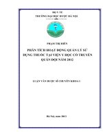 Phân tích hoạt động quản lý sử dụng thuốc tại viện y học cổ truyền quân đội năm 2012