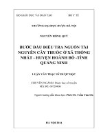 Bước đầu điều tra nguồn tài nguyên cây thuốc ở xã thống nhất, huyện hoành bồ   tỉnh quảng ninh