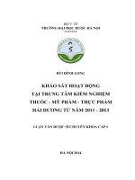 Khảo sát hoạt động tại trung tâm kiểm nghiệm thuốc mỹ phẩm, thực phẩm hải dương năm 2011-2013