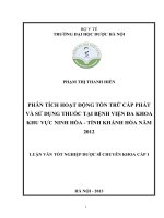 Phân tích hoạt động tồn trữ, cấp phát và sử dụng thuốc tại bệnh viện đa khoa khu vực ninh hòa   tỉnh khánh hòa năm 2012