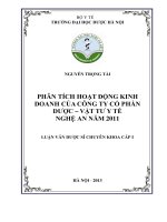 Phân tích hoạt động kinh doanh của công ty cổ phần dược   vật tư y tế nghệ an năm 2011