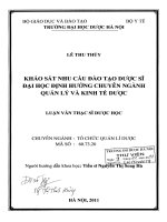 Khảo sát nhu cầu đào tạo dược sĩ đại học định hướng chuyên ngành quản lý và kinh tế dược