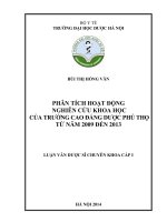Phân tích hoạt động nghiên cứu khoa học của trường cao đẳng dược phú thọ từ năm 2009 đến 2013