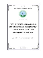 Phân tích một số hoạt động cung ứng thuốc tại bệnh viện y dược cổ truyền tỉnh phú thọ năm 2010 2012