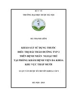 Khảo sát sử dụng thuốc điều trị đái tháo đường typ 2 trên bệnh nhân ngoại trú tại phòng khám bệnh viện đa khoa khu vực tháp mười