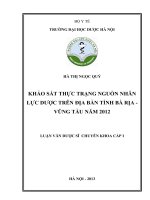 Khảo sát thực trạng nguồn nhân lực dược trên địa bàn tỉnh bà rịa, vũng tàu năm 2012