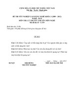 Đề thi tốt nghiệp cao đẳng nghề phần lý thuyết kèm đáp án nghề hàn đề số  (19)