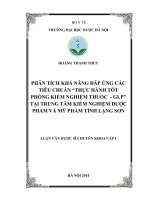Phân tích khả năng đáp ứng các tiêu chuẩn thực hành tốt phòng kiểm nghiệm thuốc   GLP tại trung tâm kiểm nghiệm dược phẩm và mỹ phẩm tỉnh lạng sơn
