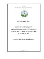 Khảo sát chiến lược và hiệu quả kinh doanh của công ty cổ phần thương mại và dược phẩm kim long từ năm 2012   2013