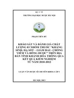 Khảo sát và đánh giá chất lượng 03 nhóm thuốc kháng sinh, hạ sốt  giảm đau chống viêm và đông dược trên địa bàn tỉnh khánh hòa thông qua kết quả kiểm nghiệm từ năm 2010   2012