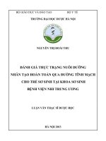 Đánh giá thực trạng nuôi dưỡng nhân tạo hoàn toàn qua đường tĩnh mạch cho trẻ sơ sinh tại khoa sơ sinh bệnh viện nhi