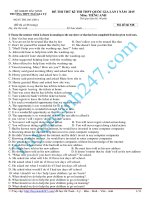 Đề thi thử THPT Quốc Gia môn Tiếng Anh Ngô Gia Tự lần 1 năm 2015
