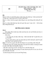 Đề kiểm tra 1 tiết môn Lịch sử lớp 9 trường THCS Ba Lòng năm học 2010  2011 Đề lẻ