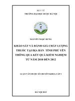 Khảo sát và đánh giá chất lượng thuốc trên địa bàn tỉnh phú yên thông qua kết quả kiểm nghiệm từ năm 2010   2012
