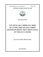 Xây dựng quy trình xác định dư lượng một số chất nhóm quinolon trong thực phẩm bằng kỹ thuật LC MS và MS