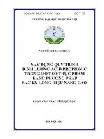 Xây dựng quy trình định lượng acid propionic trong một số thực phẩm bằng phương pháp sắc ký lỏng hiệu năng cao