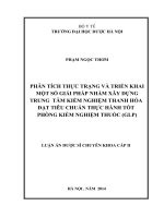 Phân tích thực trạng và triển khai một số giải pháp nhằm xây dựng trung tâm kiểm nghiệm thanh hóa đạt tiêu chuẩn thực hành tốt phòng kiểm nghiệm thuốc (GLP) năm 2014