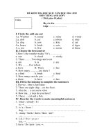 ĐỀ KIỂM TRA HỌC KÌ II  NĂM HỌC 2014  2015 MÔN TIẾNG ANH LỚP 3