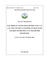 Xác định tỷ lệ đái tháo đường týp 2 và các yếu tố nguy cơ ở phụ nữ 40 đến 65 tuổi tại một số phường của thành phố hải dương