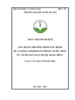 Xây dựng phương pháp xác định dư lượng cefixim có trong nước thải từ cơ sở sản xuất dược bằng HPLC