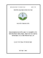 Thẩm định nguyên liệu và nghiên cứu thành phần hóa học, một số tác dụng sinh học của chế phẩm tọa an