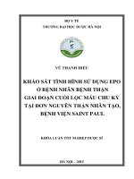 Khảo sát tình hình sử dụng EPO ở bệnh nhân bệnh thận giai đoạn cuối lọc máu chu kỳ tại đơn nguyên thận nhân tạo, bệnh viện saint paul