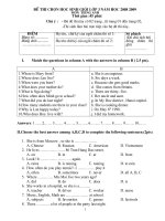 ĐỀ THI CHỌN HỌC SINH GIỎI MÔN ANH LỚP 3