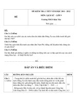 Đề kiểm tra 1 tiết môn Lịch sử lớp 9 trường THCS Kim Tân năm học 2011  2012