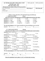 Đề thi học kì II môn tiếng Anh 7 năm học 2014 - 2015(có đáp án)