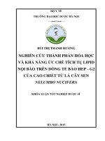 Nghiên cứu thành phần hóa học và khả năng ức chế tích tụ lipid nội bào trên dòng tế bào hep   g2 của cao chiết từ lá cây sen nelumbo nucifera