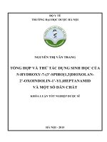 Tổng hợp và thử tác dụng sinh học của n hydroxy 7 (3’ spiro1,3dioxolan 2’ oxoindolin 1’ yl)heptanamid và một số dẫn chất