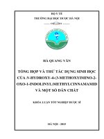 Tổng hợp và thử tác dụng sinh học của n hydroxy 4 (3 methoxyimino 2 oxo 1 indolinyl) methylcinnamamid và một số dẫn chất