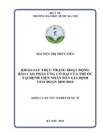 Khảo sát thực trạng hoạt động báo cáo phản ứng có hại của thuốc báo cáo phản ứng có hại của thuốc tại bệnh viện gia định giai đoạn 2010 2014