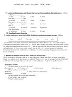 đề thi học kì 1 anh văn lớp 8, đề tham khảo số 30