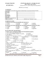 sở gd vĩnh phúc Đề kiểm tra HK1 năm học 2014-2015 môn Tiếng Anh lớp 12