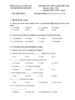 Đề thi học kì II môn tiếng anh 6 của thành phố Hồ Chí Minh năm học 2014 - 2015