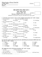 đề thi học kì 1 anh văn lớp 8, đề tham khảo số 25