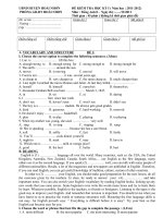 đề thi học kì 1 anh văn lớp 8, đề tham khảo số 23