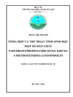 Tổng hợp và thử hoạt tính sinh học một số dẫn chất n   hydroxypropenamid mang khung 3  methoxyimino  2   oxoindolin