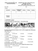 Đề thi học kì II môn tiếng anh 6 của Sơn Dương năm học 2014 - 2015