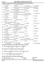 đề thi học kì 1 anh văn lớp 8, đề tham khảo số 17