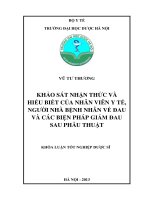 Khảo sát nhận thức và hiểu biết của nhân viên y tế, người nhà bệnh nhân về đau và các biện pháp giảm đau sau phẫu thuật