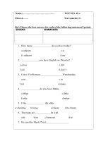 BÀI KIỂM TRA CUỐI KỲ 1 TIẾNG ANH LỚP 4