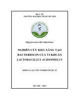 Nghiên cứu khả năng tạo bacteiocin của vi khuẩn lactobacillus acidphilus