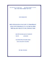 Phân tích nguồn cung cấp nước và tình hình sử dụng nước sinh hoạt của các hộ gia đình trên địa bàn thị xã Từ Sơn tỉnh Bắc Ninh
