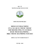Khảo sát hoạt động của các quầy thuốc thuộc chi nhánh công ty cổ phần dược phẩm hải phòng hiệu thuốc hải phòng năm 2013